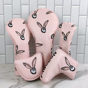 Diğer Golf Ürünleri Pembe Renkler Tavşan Golf Kulübü Ahşaplar Headcovers Sürücü Fairway Woods Hibrit Kapak Golf Kulübü Kafa Koruyucu ve Putter Cover 230707