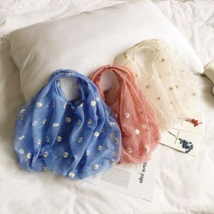 Shopping Bags Style Single Shoulder Bag Net Yarn Embroidery Small Daisy Cute Eco Friendly Handbag For Women Girls
