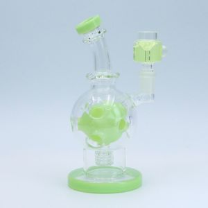7 polegadas de 14 mm de bong de vidro verde Turbina Disco de água Fumando cachimbo de cachimbo de cachimbo com tigela com tigela