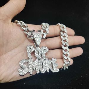 Pendant Necklaces Men Women Hip Hop Pop Smoke Rapper Necklace with 13mm Crystal Cuban Chain Hiphop Iced Out Fashion Jewelry 230613