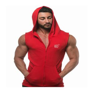 Erkek tank üstleri erkek tank üstleri kas kolsuz spor giyim erkek egzersiz spor salonu tankı üst kapşonlu fermuar pamuk vücut geliştirme tanktop koşu katı yelek 230710