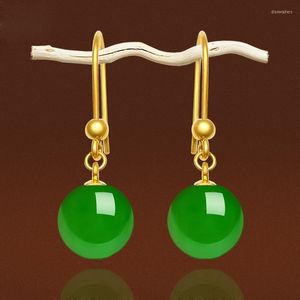 Stud Earrings Style And Tian Jasper Green Chalcedony Beads Long Female Gold