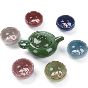 Винные бокалы трескат глазурь 3D рыба кунг -фу чайные наборы керамические наборы чайные чайные чайные чайники кофе Binglie Teacups 230710