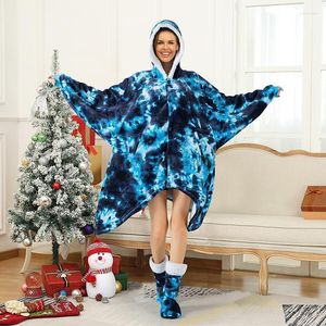 Felpe con cappuccio da donna 2023 Inverno Natale Donna Tie Dye Star Pattern Oversize Spessa Calda Felpe in pile Calzini Vestiti