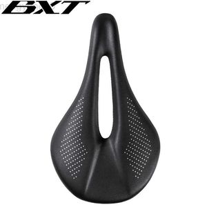 Bike Saddles Carbon Fiber Mountain Bike Saddles Leather Hollow Seat Cushion Soft Seat Road Bike Leather Saddle Black Bicycle parts HKD230710