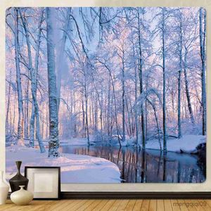 Tapestries Christmas forest snow scene home decoration tapestry scene wall hanging bedroom wall decoration mattress R230710