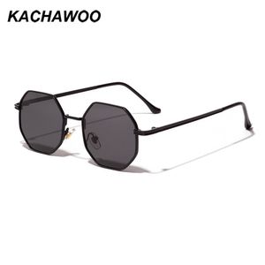 Kachawoo achteckige Sonnenbrille Damen Gold Schwarz Braun Kleine Sonnenbrille für Männer Polygon Metallrahmen Geburtstagsgeschenk männlich UV400