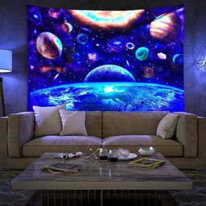Tapeçarias Black Light Universe Flourescent Status Lion UV Reactive Blanket Tapeçaria para pendurar na parede Home Room Decor R230710