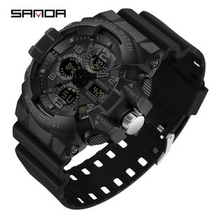 SANDA Herr Analoga Digitala klockor Sport Militär multifunktionsarmbandsur Vattentät Stöttålig Man Quartz Watch Relogio