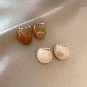 Stud Earrings Vintage White Brown Acrylic Fat For Women Geometric C-Shaped Resin Korean Fashion Jewelry 2023