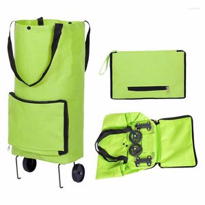 Storage Bags Foldable Shopping Cart Folding 2 In 1 Bag With Wheels Reusable Grocery Food Organizer