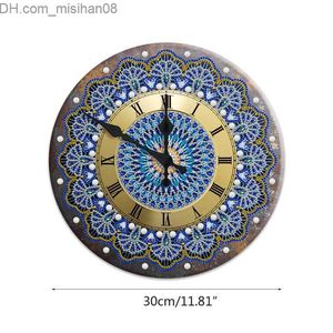 Väggklockor Mandala diamantmålningsklocka 5D metalltenn diamantbroderat kors Z230710