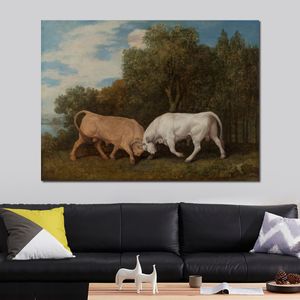 Alta qualità fatta a mano George Stubbs Art Painting Bulls Fighting Classic Canvas Artwork Wall Decor
