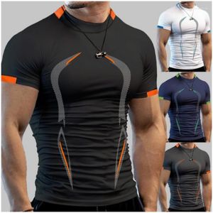 Jaquetas de corrida verão homens fitness ginásio camiseta secagem rápida corrida respirável compressão esporte masculino treino moda t-shirt