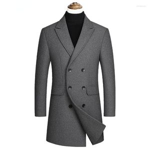 Herren Trenchcoats Herbst und Winter Marke Hochwertige taillierte Wolljacke Business Casual Kleidung Zweireihiger langer einfacher schlanker Mantel