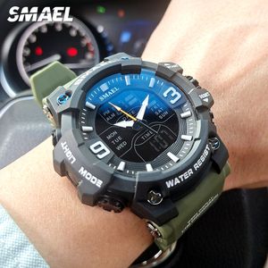 Smael Men Fashion Sport Chronograph Quartz Saatler Çift Ekranlı Elektronik Kol saati Otomatik Tarih Alarmı