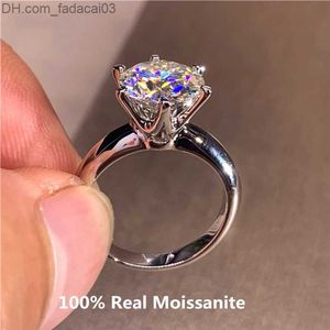 Trauringe, klassisch, 6 Zinken, 5 Karat, runder geschmolzener Silica-Ring aus reinem Silber, plattiert mit 14 Karat Gold, hochauflösendem DColor-Diamantring, Damenschmuck Z230712