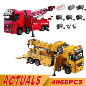 Diecast Modell T4017 4960PCS Moc Technische 8x8 Straße Rettungs Lkw Kran Elektrische Fernbedienung Montage DIY Bricks Bausteine erwachsene Spielzeug 230710