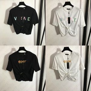 tshirts نساء القميص رسالة الصدر طباعة اللون دبوس محققة الخصر قصير الأكمام