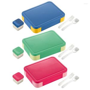 أدوات المائدة مجموعات 6 مقصورات Bento Box Box مقاومة للبالغين حاويات الغداء الحاويات المحمولة صينية حاويات مع شوكة الملعقة والصلصة