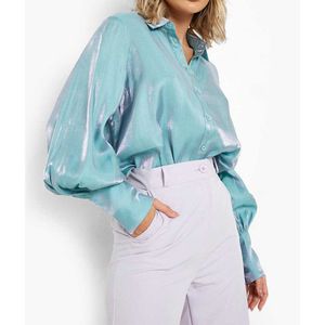 Camisa feminina folgada longa vestido cor sólida flash blusa confortável para 2023 outono