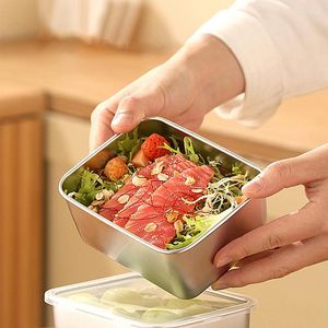 Geschirr Sets Snack Container Tragbare Lunch Box Wiederverwendbare Verpackung Lagerung Topf Edelstahl Quadratische Form Auslaufsicher Mit Deckel