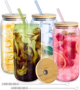 CAN USA Warehouse!!! 3 days delivery !16oz Sublimation Glass Mugs Cup Blanks With Bamboo Lid Frosted Beer Can Glasses Tumbler Mason Jar Plastic Straw NEW JN15