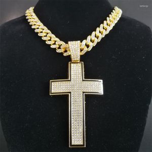 Colares com pingente moda tamanho grande colar de cruz de cristal completo com hip hop bling miami corrente cubana gargantilha para homens e mulheres jóias