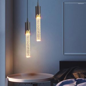 Luminárias pendentes nórdicas cabeceira lustre longo simples luz criativa luxo cristal tv pano de fundo personalidade quarto lâmpada pequena