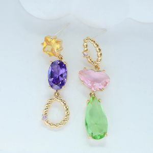 European brand elegant women high-end dangle earrings Luxury 18k gold plated colorful gemstone earrings Charming female 3A zircon earrings Wedding party jewelry