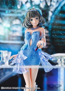 Action-Spielzeugfiguren, echte 22 cm große Anime-Figur, The Idolmaster, Cinderella Girls, Takagaki, blaues Kleid, Standmodell, Puppenspielzeug, Geschenk, zum Sammeln, verpackt