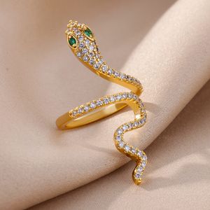 Anéis de casamento Zircon Snake Leopard Head For Women Men Open Adjustable Steel Ring Vintage Estética Jóias anillos muje 230710