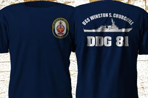 الخندق الجديد المدمرة الملكية البحرية USS Winston S. Churchill البريطانية المملكة المتحدة الأسود T Shirt S3xl الجانب المزدوج