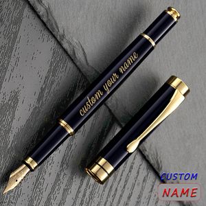 Canetas tinteiro texto dourado caneta de gravação personalizada tinta presente material escolar artigos de papelaria masculino luxo alta qualidade escrita escritório metal 230707