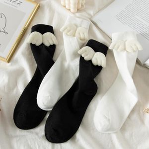 Femmes chaussettes Jk doux 3D ange aile pour filles Kawaii étudiant doux coton princesse solide couleur bonbon moyen Tube