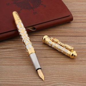 Fountain Pens Luxury Metal 300 Pen White Golden Retro Hollow Out Faucet 26 Nib Stationery Office School Supplies 230707