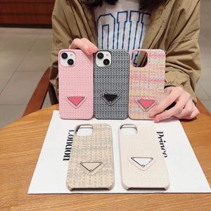 Designers premium woven pattern phone case triangle label for iPhone 14 pro max luxurys fashion 11 12 13 pro max