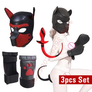 Sex Toys For Couples SM Sex Slave Game Dog Paw Crawl Leather Glove Fetish Pet Roleplay Hood Mask Pup Tail Plug Bdsm Toy Erotic Bondage Puppy Play Set 230710