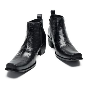 Inverno preto masculino couro legítimo sapatos de negócios com zíper dedo quadrado para festa de casamento botas curtas masculinas botas de tornozelo de motocicleta