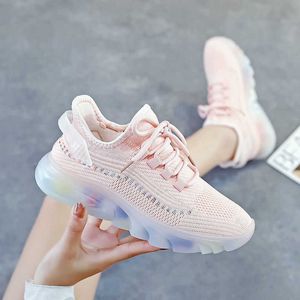 Womens Casual Sports Shoes Pink White Black Running Sneakers Breathable Jelly Sole Trainers For Woman Size 36-41