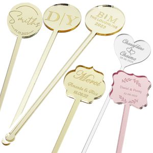 Other Event Party Supplies 100PCS Personalized Engraved Stir Sticks Etched Drink Stirrers Bar Stir Sticks Swizzle Acrylic Table Tag Baby Shower Decor 230710