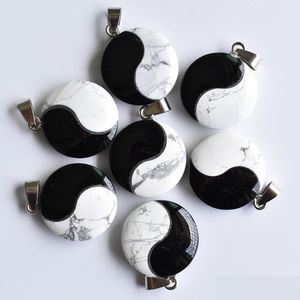 Berlocker Natursten Tai Chi Yin Yang Svart Onyx Vit Turkos Hängen För Halsband Smycken Tillverkning Drop Leverans Fynd Componen Dh1Tp