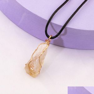 Collane con ciondolo Collana con avvolgimento in filo di pietra naturale Irregar Citrino Cristallo di quarzo per gioielli da donna Pendenti con consegna a goccia Dhn9W