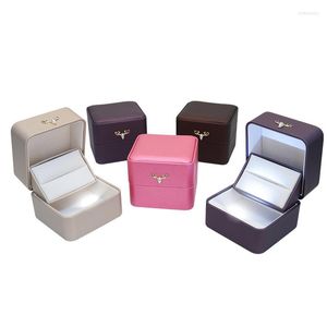 Jewelry Pouches Wedding LED Ring Pendant Box PU Leather Jewellery Package Display Gift Holder Case 2023 Arrivals Mass Customization