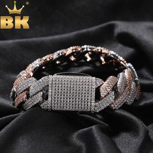 Цепочка Bling King 20 мм Big Heavy Cuban Bracelet Bracelet Micro Paved 3 ряда кубические циркониевые зубцы