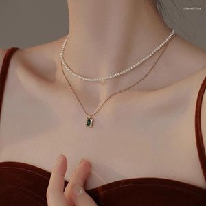 Подвесные ожерелья Золотой цвет Изумрудный жемчужный ожерелье Ladiesemerald Clabical Chaine