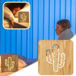 Candeeiros de mesa Led Motion Glow Strip Lights Cute Pattern Solid Wood Products Creative Gifts Decorative Night Light Recarregável
