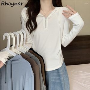 Women's T Shirts T-shirts Women Spring Solid Simple Casual All-match Slim Students Korean Style Hooded Sun-proof Soft Long Sleeve