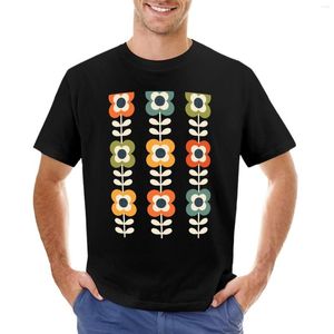 Regatas masculinas Mod Flowers em cores retrô em carvão camiseta camiseta preta camisas de secagem rápida para homens