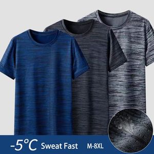 Herren-T-Shirts, Lauf-T-Shirts, schnell trocknend, Sport, kurzärmelig, große Größe, atmungsaktive Kleidung, lockere Sommer-Eisseide 230710